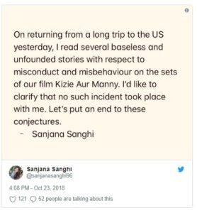 Sanjana sanghi controversy post